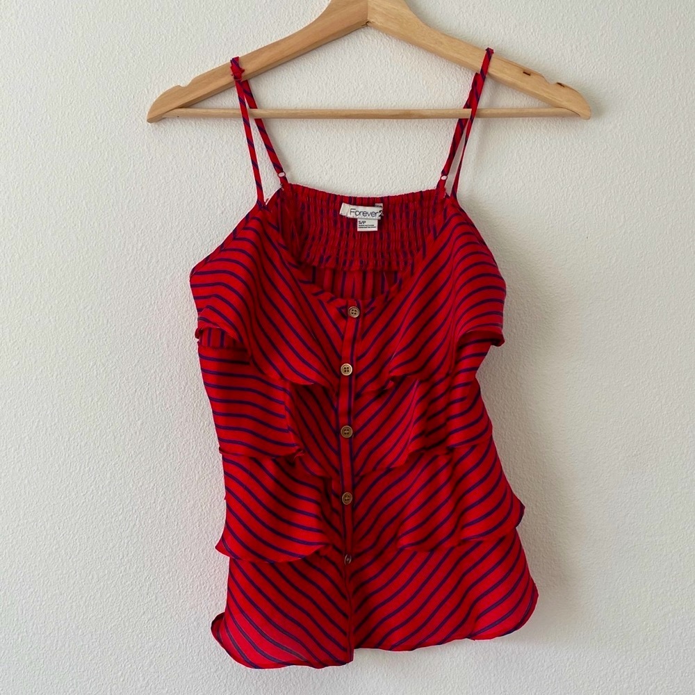 🛍 F21 Silk Striped Buttoned Blouse